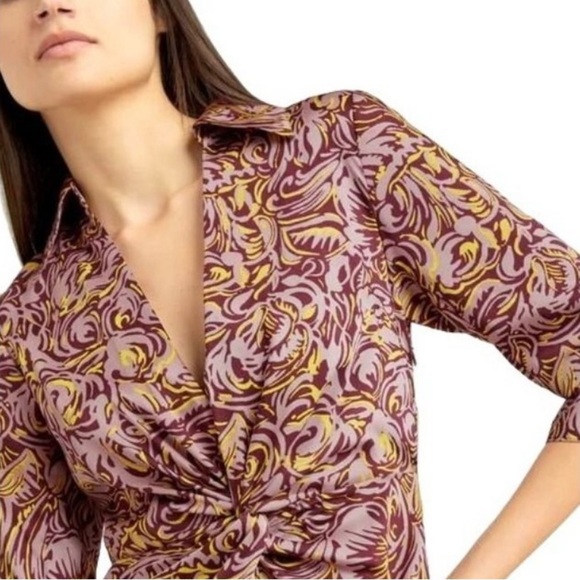 Cinq À Sept  Dayna Desert Rose Printed Twill Gathered Midi Dress Size 2 NWT - Picture 4 of 7